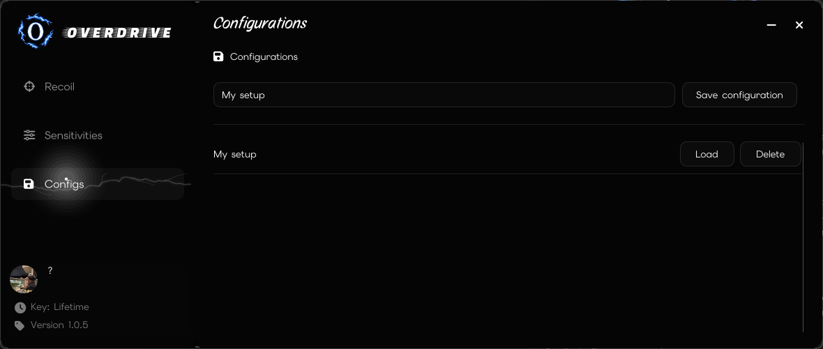Overdrive configurations interface